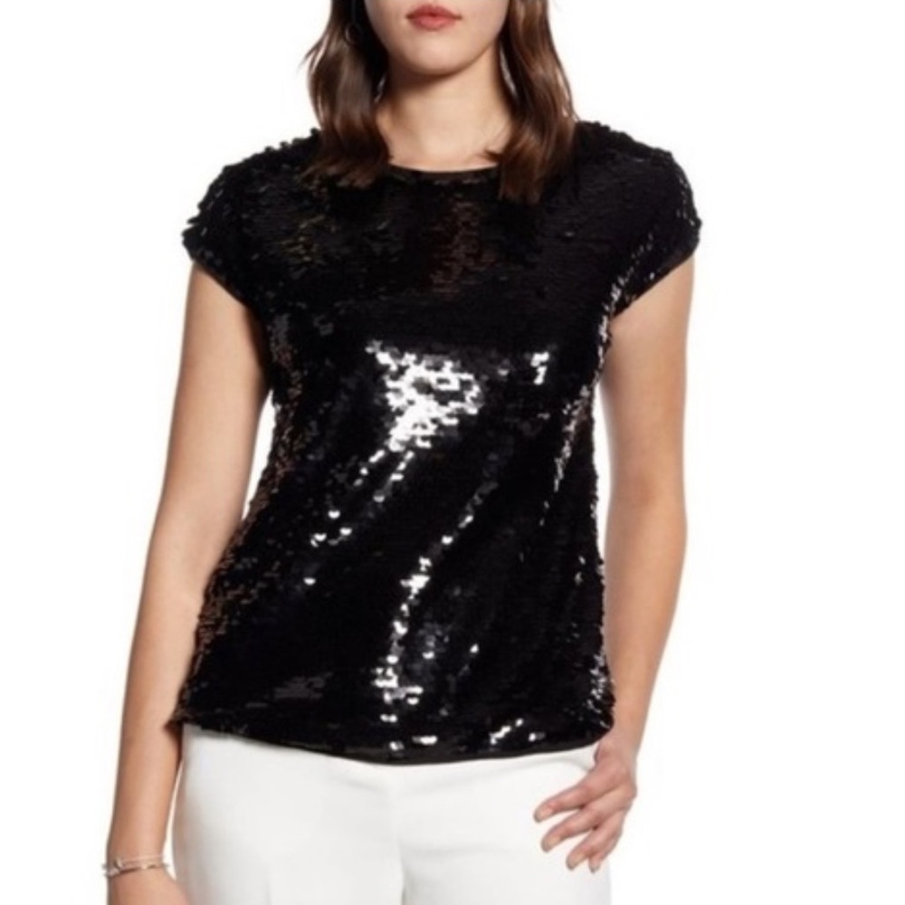 LOFT Black Sequin Sleeveless Blouse